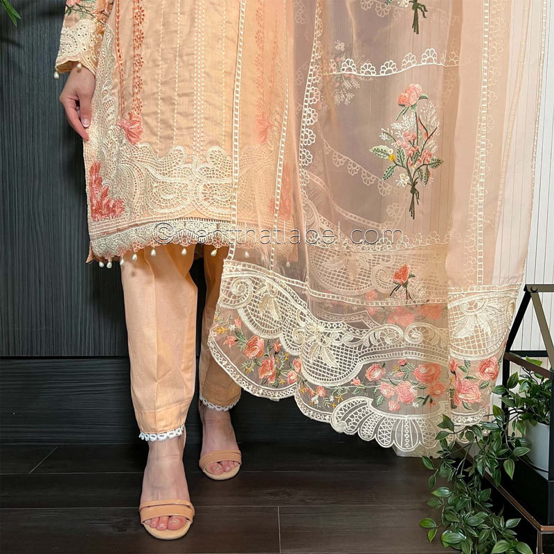 Crimson Inspired Peach Floral Chikankari Lawn Suit