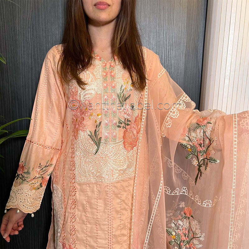 Crimson Inspired Peach Floral Chikankari Lawn Suit