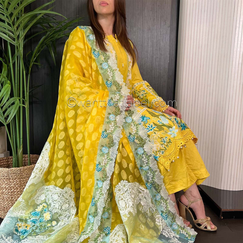 Crimson Inspired Yellow Chikankari Lawn Suit