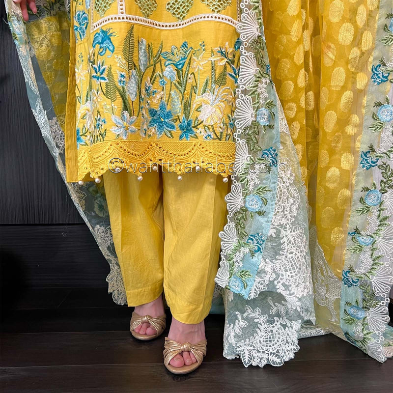 Crimson Inspired Yellow Chikankari Lawn Suit