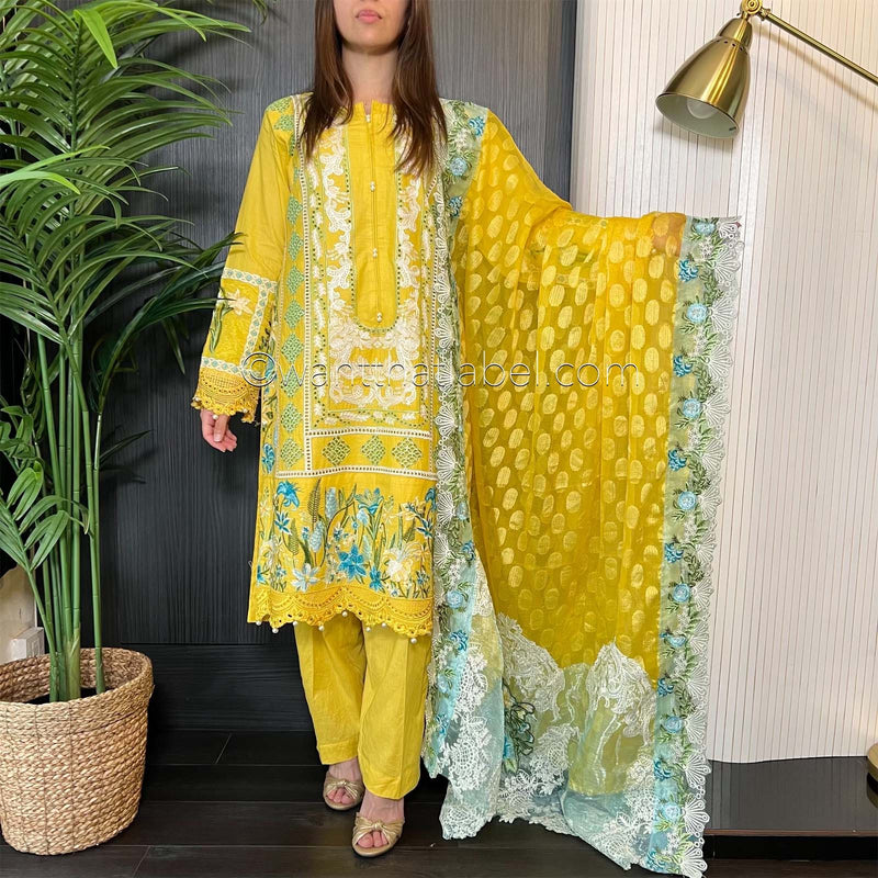 Crimson Inspired Yellow Chikankari Lawn Suit
