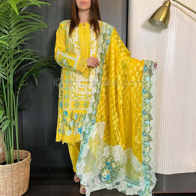 Crimson Inspired Yellow Chikankari Lawn Suit