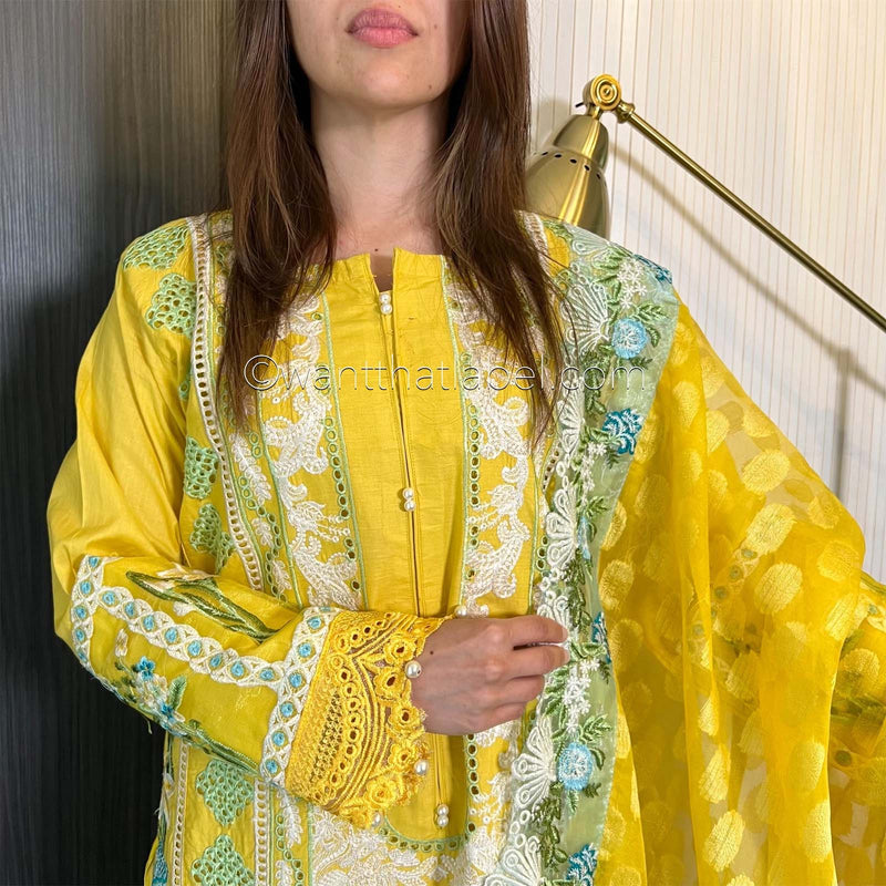 Crimson Inspired Yellow Chikankari Lawn Suit
