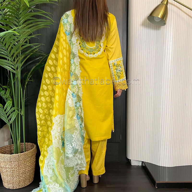 Crimson Inspired Yellow Chikankari Lawn Suit