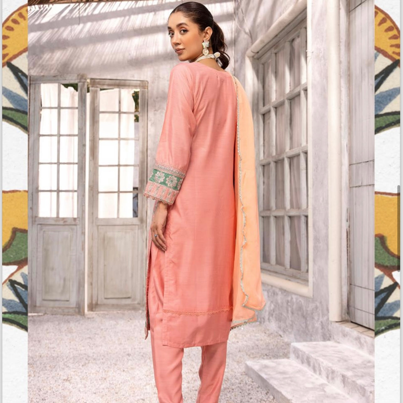 Simrans Afroze Peach Embroidered Viscose Piece Suit