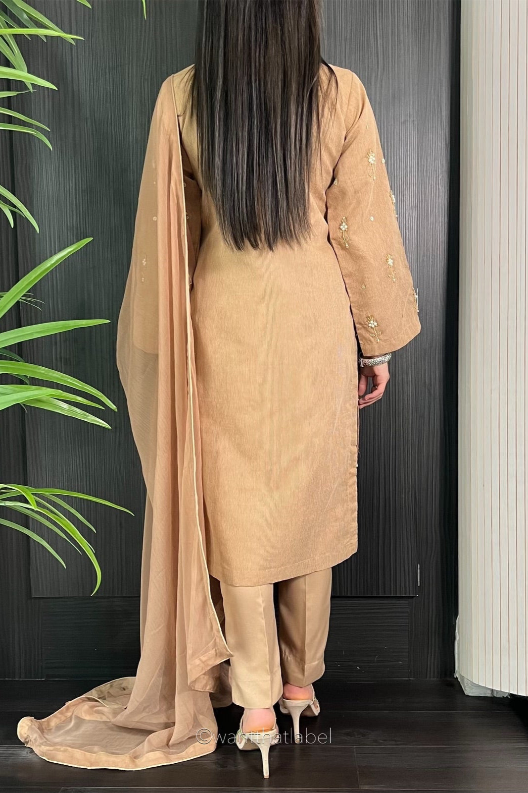 Simi Brown Bead Embellished Khadi Net Suit