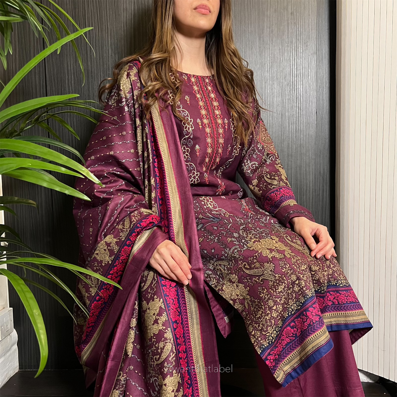 Serena Purple Sequin Embroidered Lawn Suit