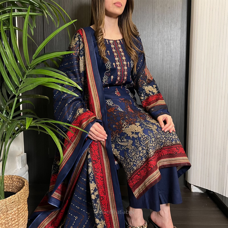 Tehreem Blue Red Sequin Embroidered Lawn Suit