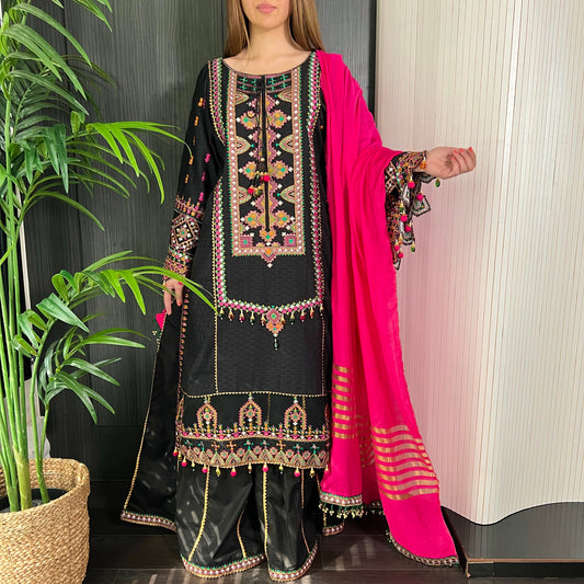 Karma Original Black Heavily Embroidered Sharara Suit