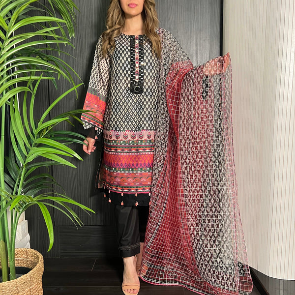 Black Print Tribal Mirror Embroidered Jacquard Suit