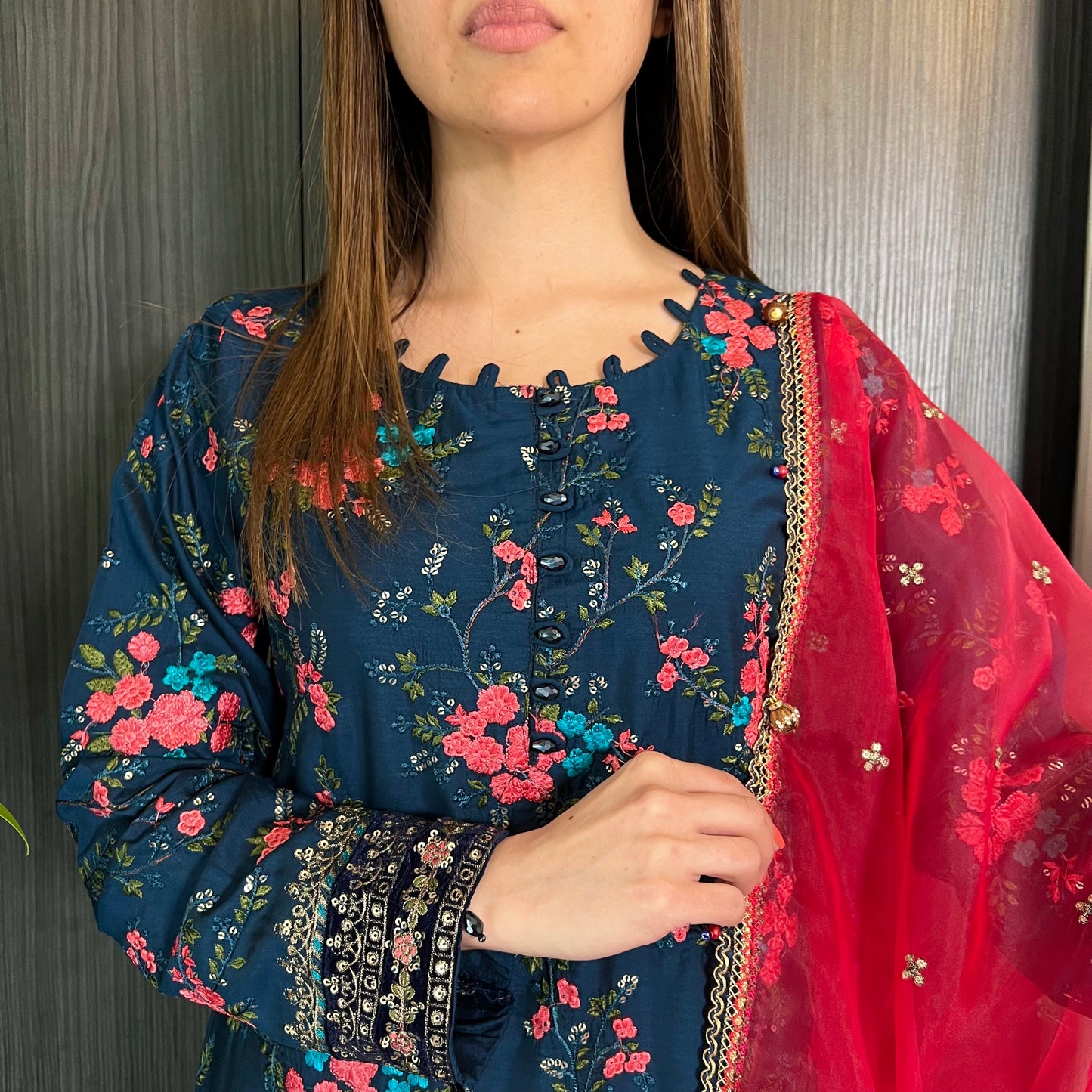 Maria B Inspired Teal Pink Heavily Embroidered Garara Suit