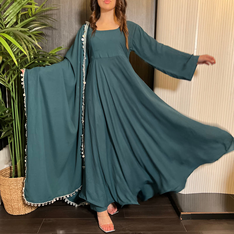 Teal Full Flare Georgette Maxi Dress Suit