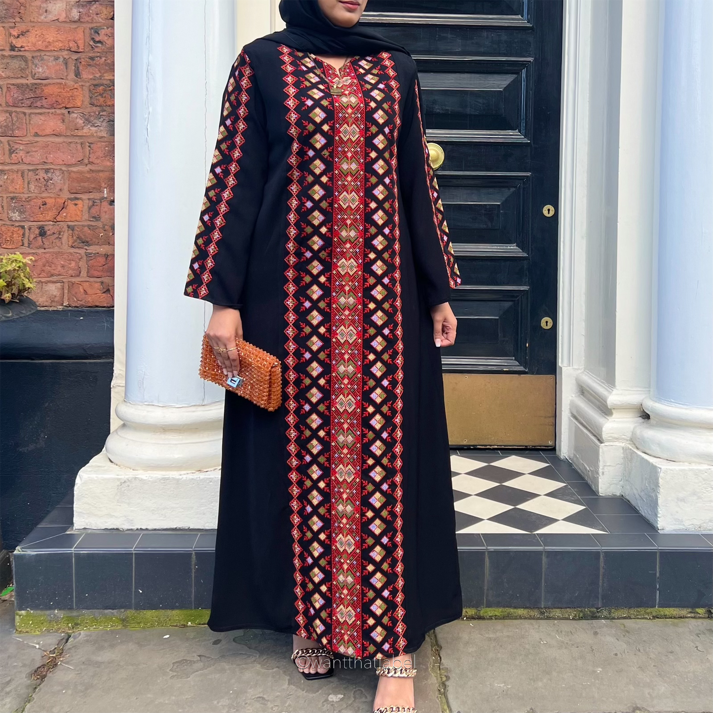 Hawaa Palestinian Black Multi Embroidery Maxi Abaya Thobe