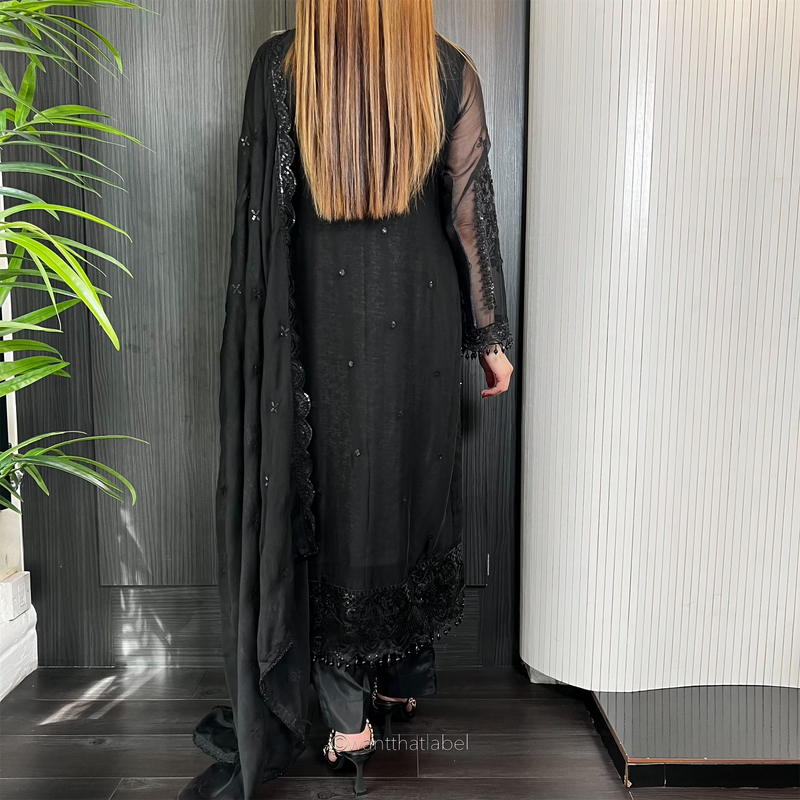 Prêt Safa Black Heavily Embroidered Chiffon Suit