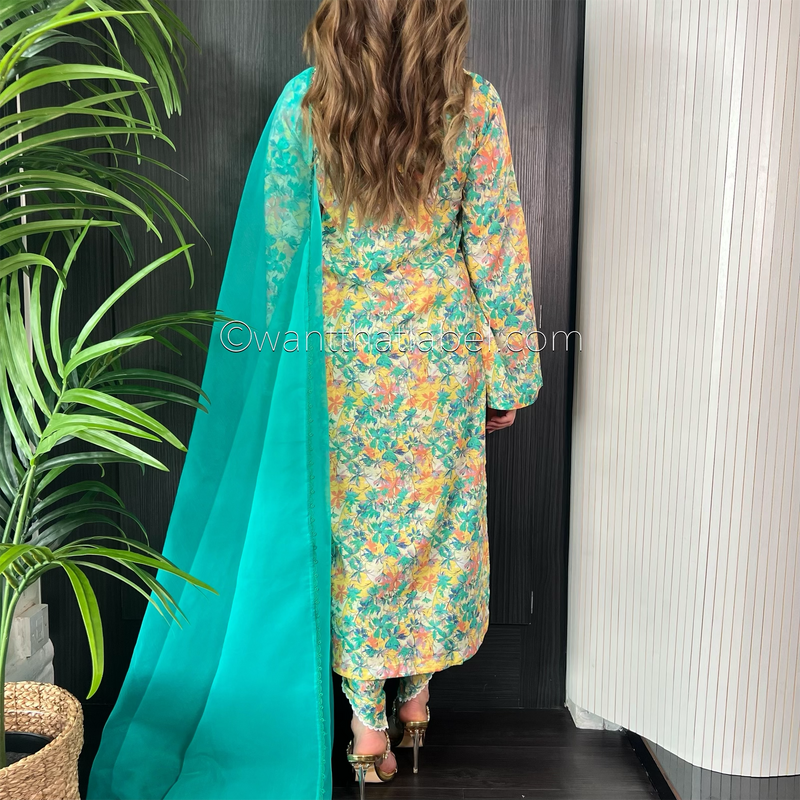 Multi Print Embroidered Tulip Salwar Kameez Suit