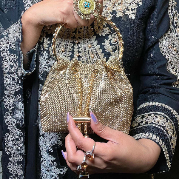 Gold Diamante Chain Strap Potli Bag