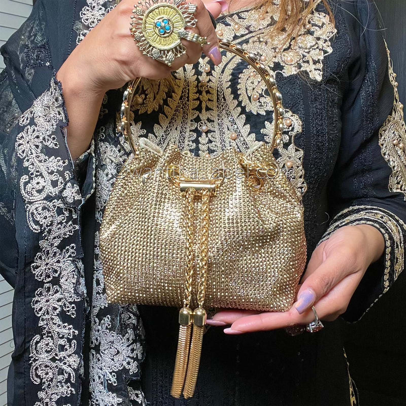 Gold Diamante Chain Strap Potli Bag