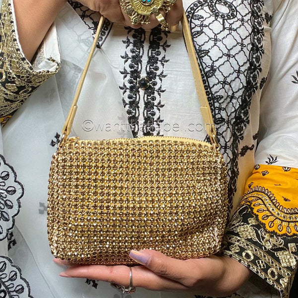Gold Diamante Mini Pouch Bag