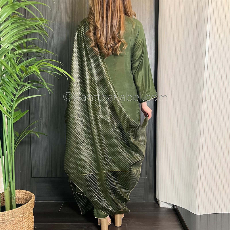 Green Hand Embroidered Cotton Silk Suit