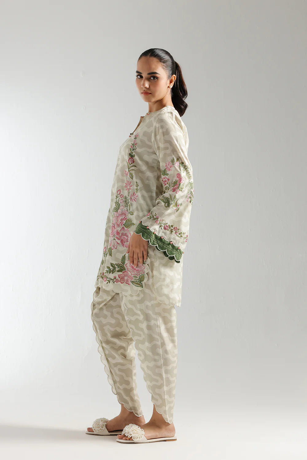 ETHNC Original Floral Embroidered Beige Tulip Salwar Suit