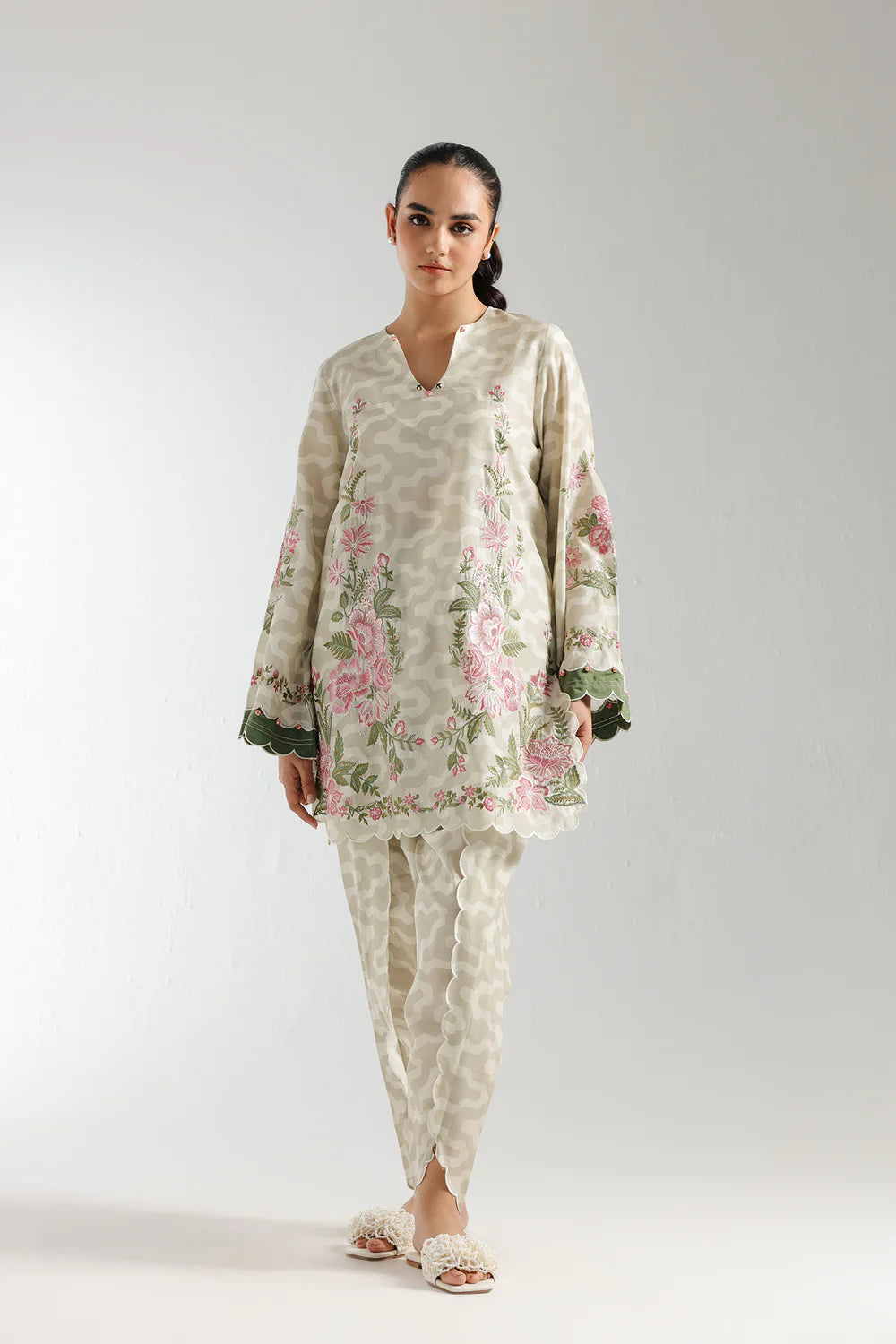 ETHNC Original Floral Embroidered Beige Tulip Salwar Suit