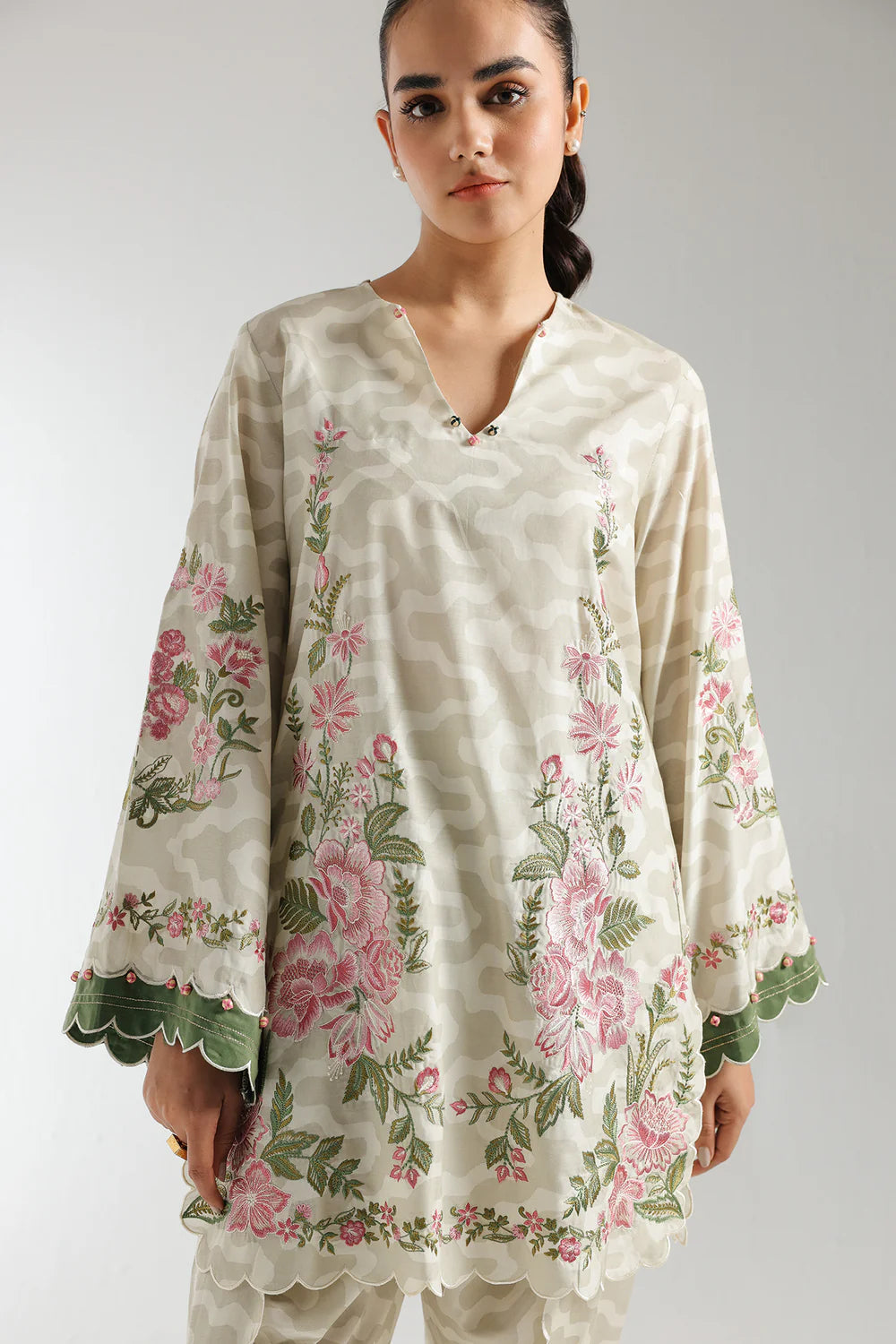 ETHNC Original Floral Embroidered Beige Tulip Salwar Suit