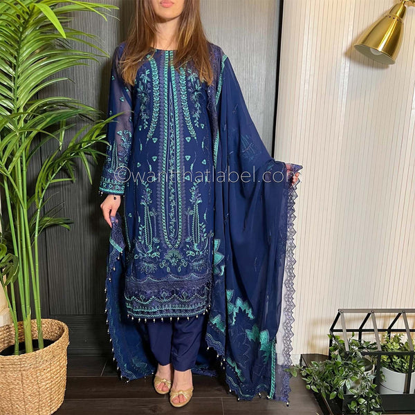 Jazmin Inspired Navy Heavily Embroidered Chiffon Suit