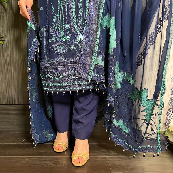 Jazmin Inspired Navy Heavily Embroidered Chiffon Suit