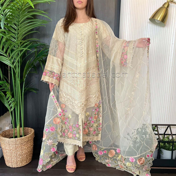 Karma Original Beige Sequin Embroidered Kameez Suit