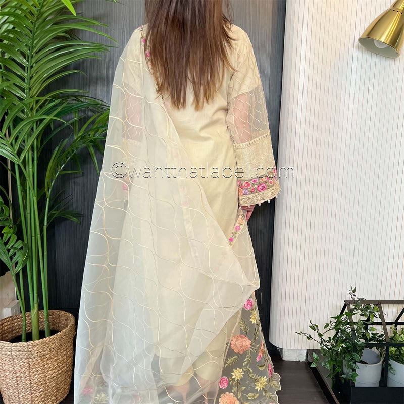 Karma Original Beige Sequin Embroidered Kameez Suit