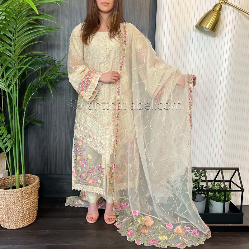 Karma Original Beige Sequin Embroidered Kameez Suit