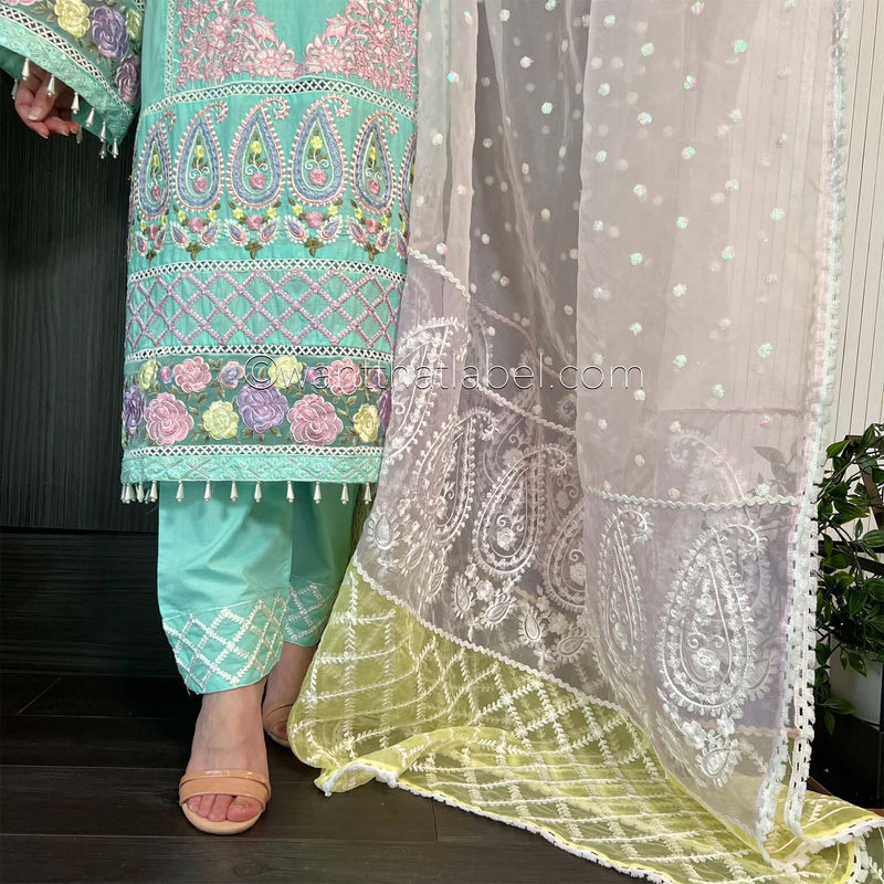 Karma Original Blue Floral Embroidered Suit