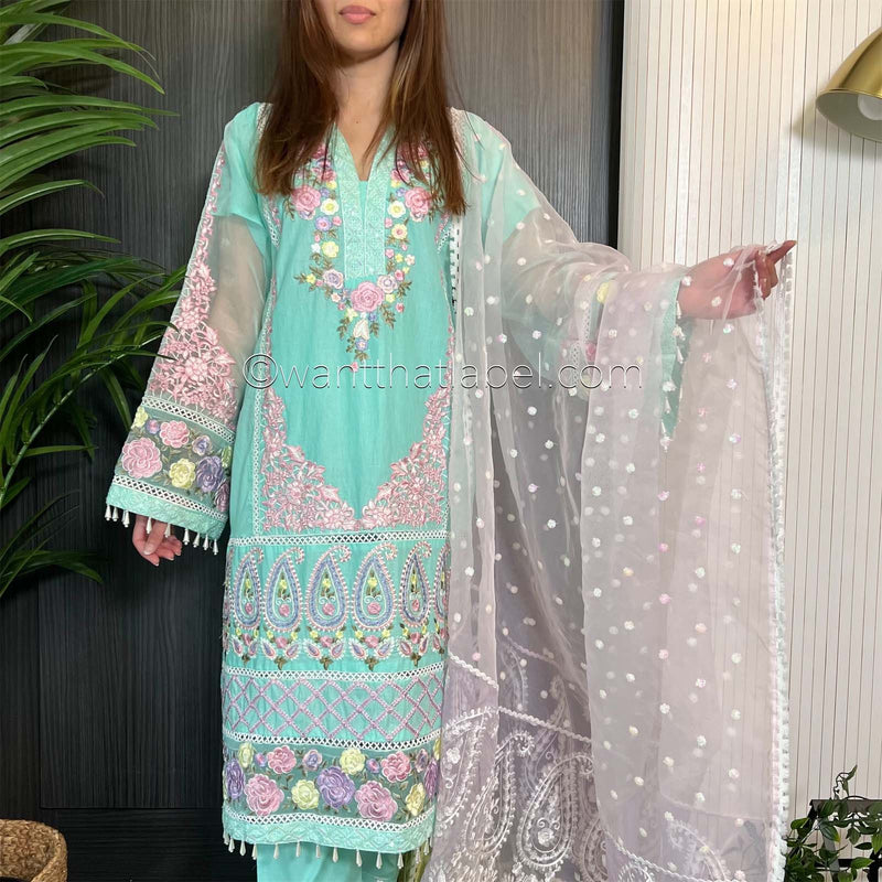 Karma Original Blue Floral Embroidered Suit