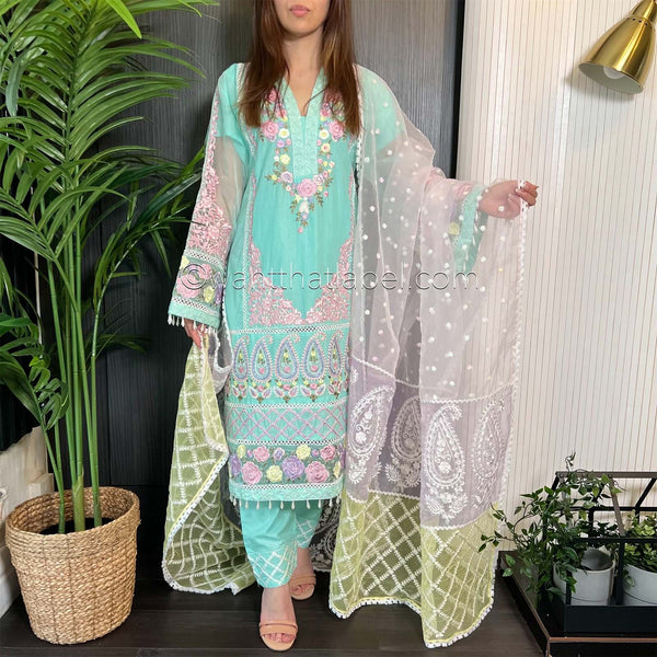 Karma Original Blue Floral Embroidered Suit