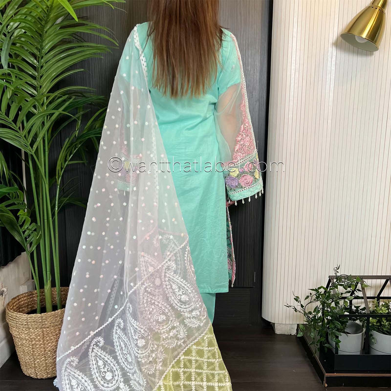 Karma Original Blue Floral Embroidered Suit
