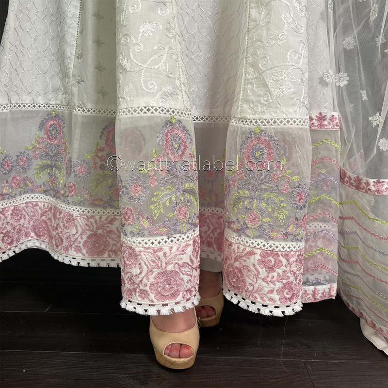 Karma Original White Embroidered Panelled Dress Suit