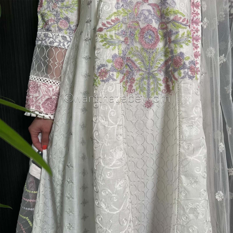 Karma Original White Embroidered Panelled Dress Suit