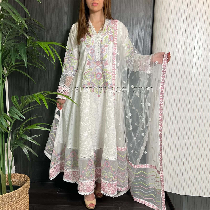 Karma Original White Embroidered Panelled Dress Suit