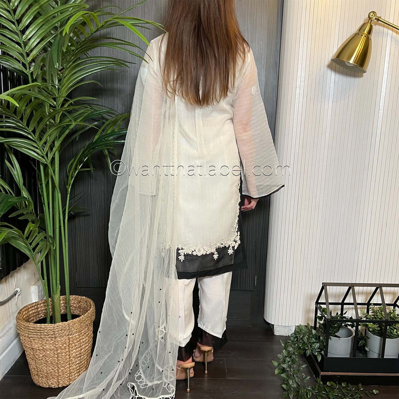 Khuda Baksh Original Black White Embroidered Suit