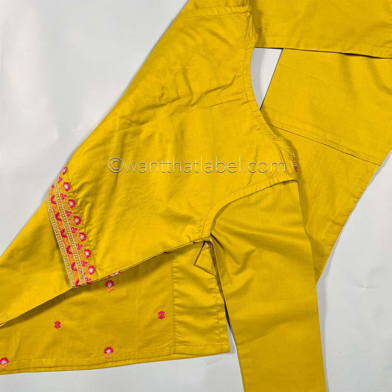 Kids Lime Waistcoat Embroidered Lawn Kurta Suit