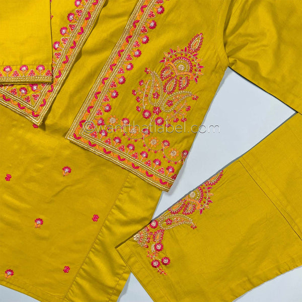 Kids Lime Waistcoat Embroidered Lawn Kurta Suit