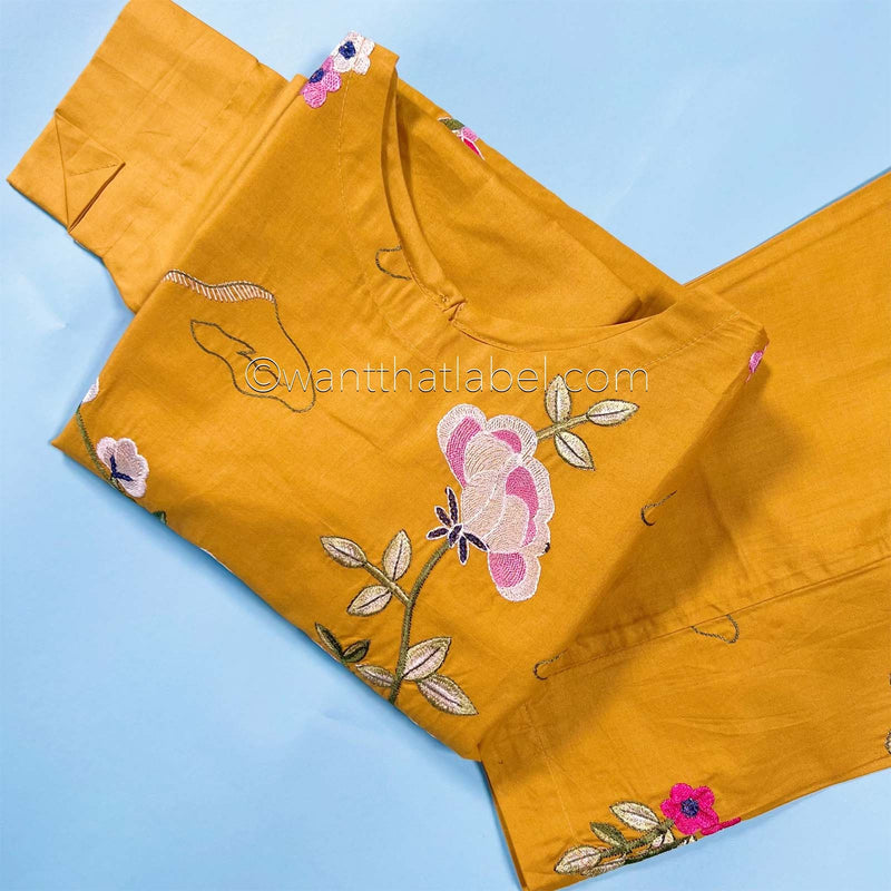Kids Mustard Bird Embroidered Lawn Kurta Suit