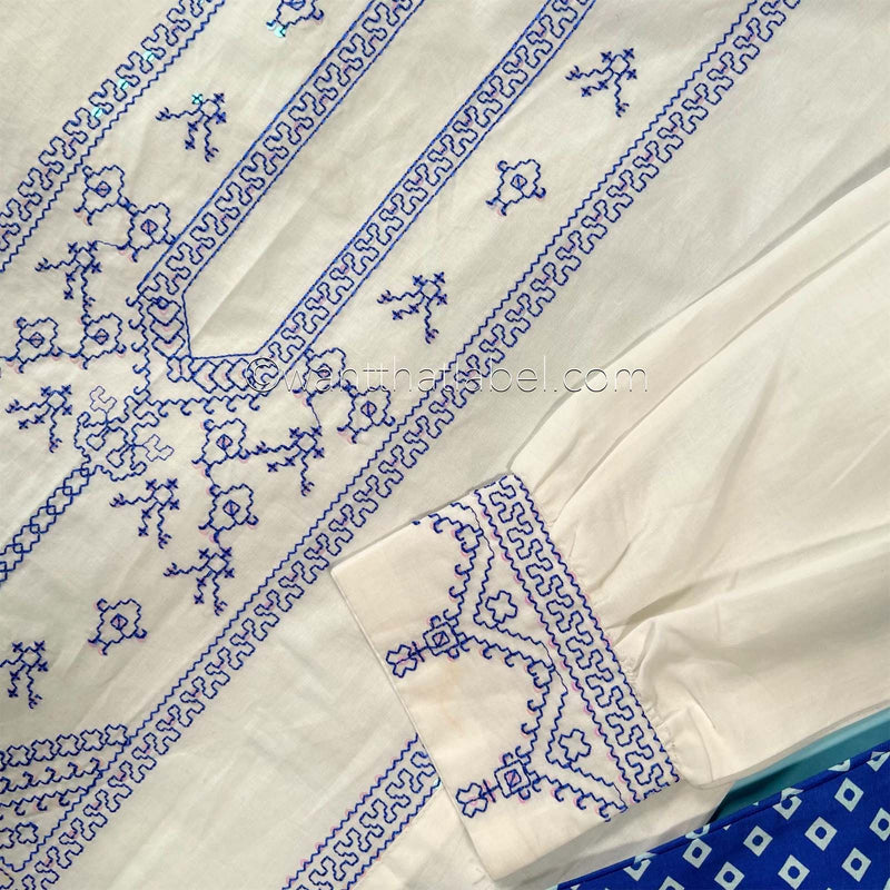 Kids White Blue Sequin Embroidered Lawn Kurta Suit