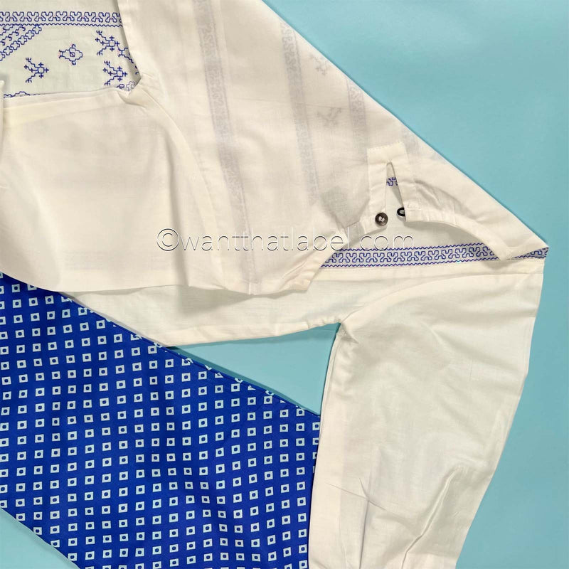Kids White Blue Sequin Embroidered Lawn Kurta Suit
