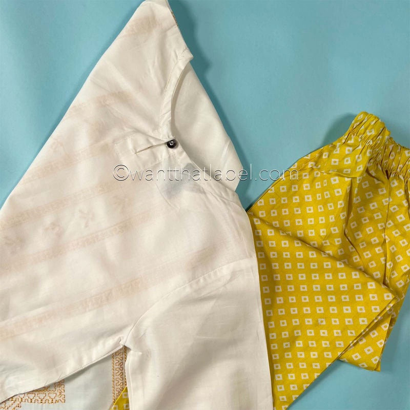Kids White Yellow Sequin Embroidered Lawn Kurta Suit