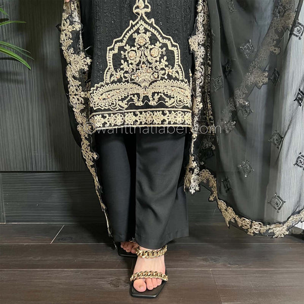 Maria B Inspired Black Heavily Embroidered Chiffon Suit