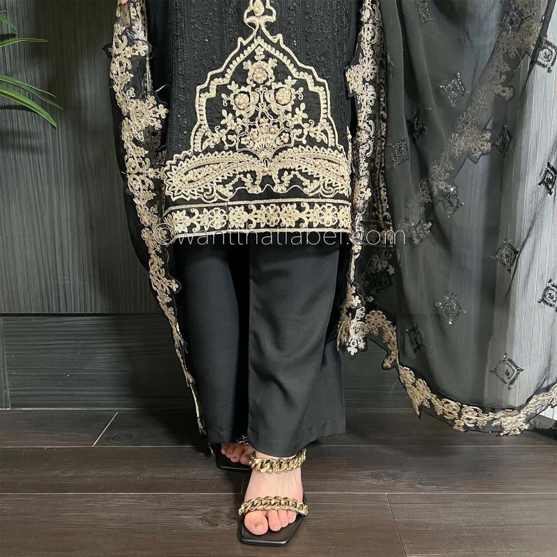 Maria B Inspired Black Heavily Embroidered Chiffon Suit