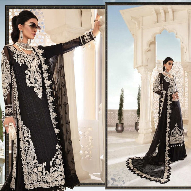 Maria B Inspired Black Heavily Embroidered Chiffon Suit