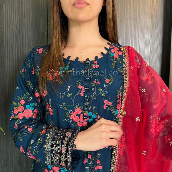 Maria B Inspired Teal Pink Heavily Embroidered Garara Suit