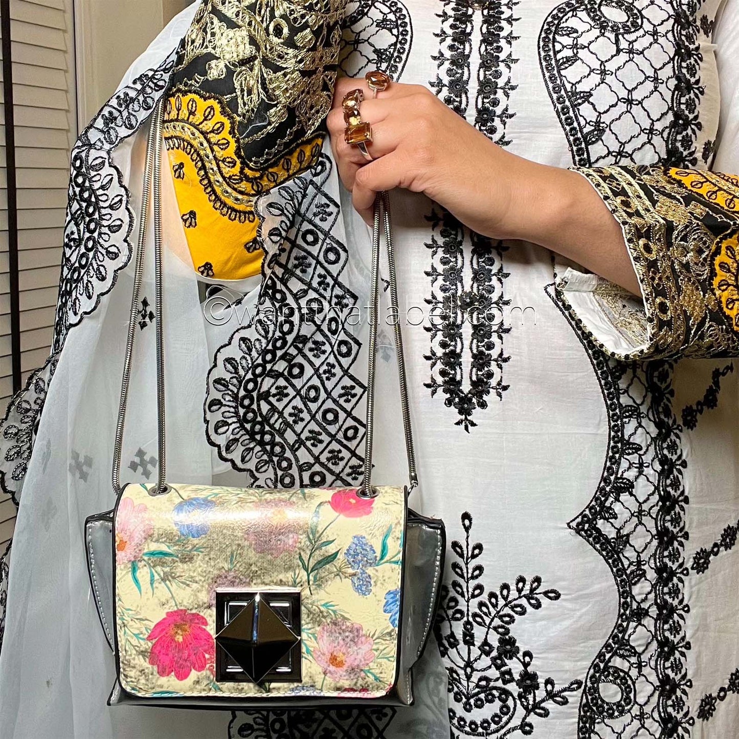 Metallic Gold Floral Cross Body Clutch Bag
